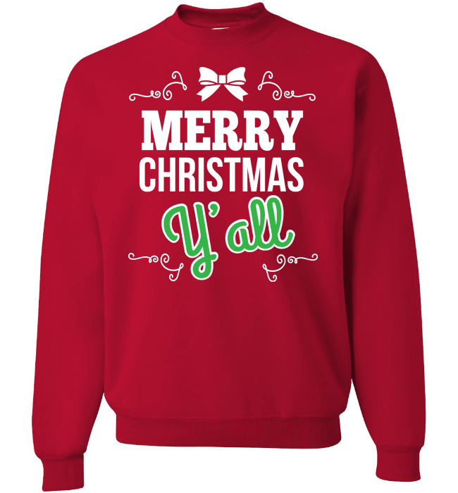 Merry Christmas Y'All Long Sleeve Crewneck Red