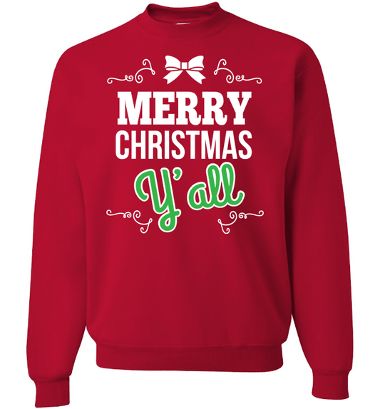 Merry Christmas Y'All Long Sleeve Crewneck Red