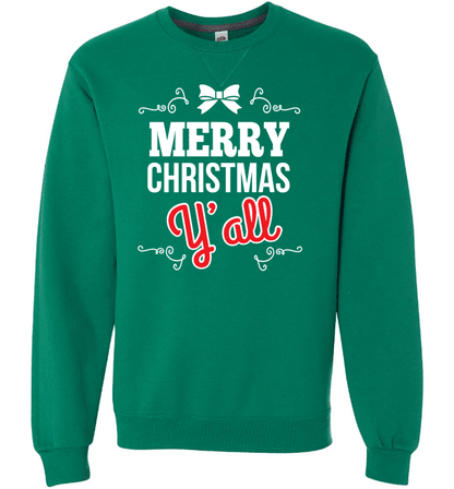 Merry Christmas Y'All Long Sleeve Crewneck Green