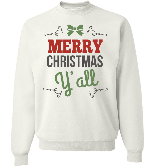Merry Christmas Y'All Long Sleeve Crewneck White