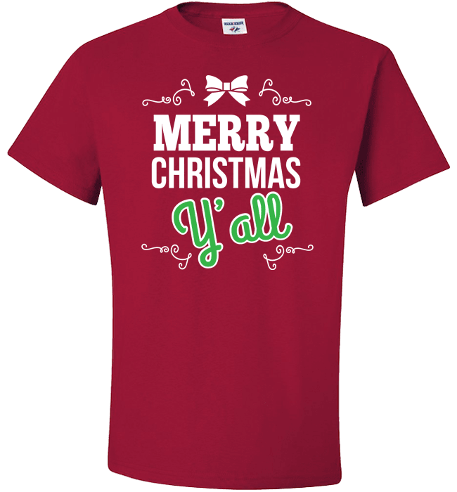 Merry Christmas Y'All Standard Fit T Red
