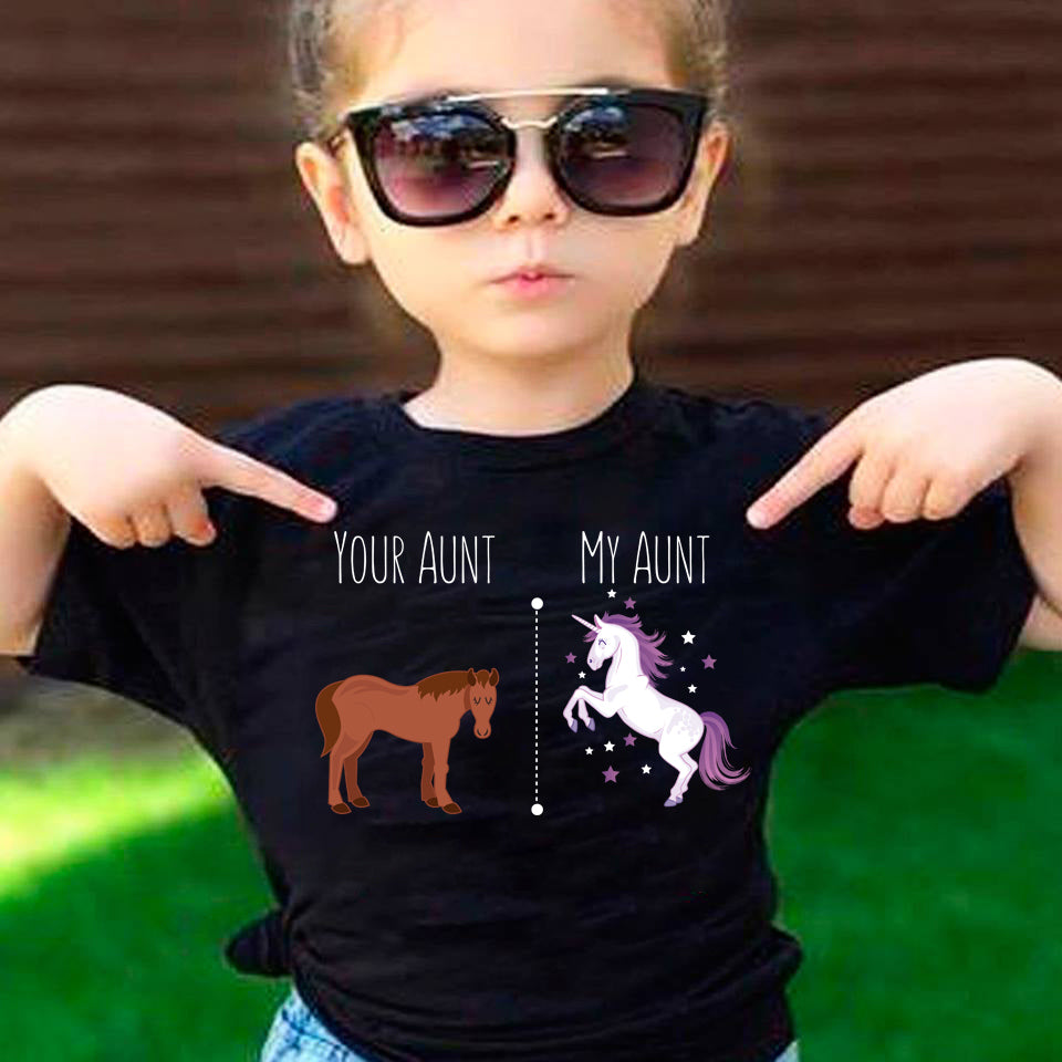 Your Aunt My Aunt Horse Unicorn Funny T-Shirt For Crazy Aunts! Black