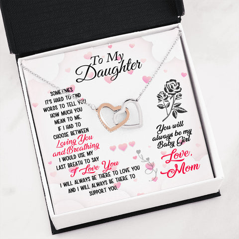 Image of To My Daughter You Will Always Be My Baby Girl Love Mom Interlocking Heart Necklace - Love Family & Home