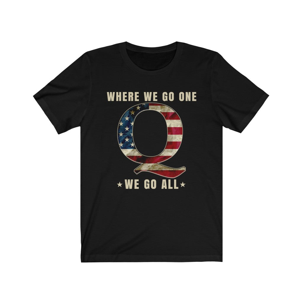 WWG1WGA Qanon T-Shirt with Vintage Design, USA Flag, Where We Go One We Go All Black