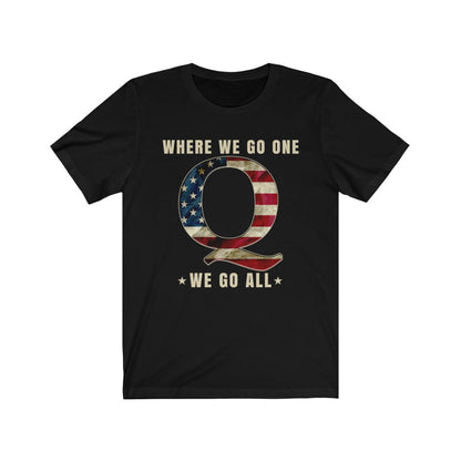 WWG1WGA Qanon T-Shirt with Vintage Design, USA Flag, Where We Go One We Go All Black