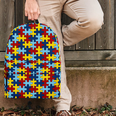 Image of Autism Awareness Backpack Autism Puzzle Pattern Design - Love Family & Home