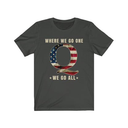 WWG1WGA Qanon T-Shirt with Vintage Design, USA Flag, Where We Go One We Go All Dark Grey