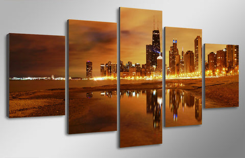 Image of Chicago Late Evening 5-Piece Wall Art Canvas - Love Family & Home
