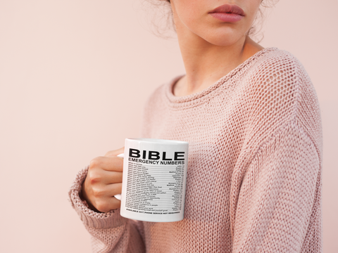 Image of Bible Emergency Numbers Coffee Mug, Bible Mug, Church Gift - Love Family & Home