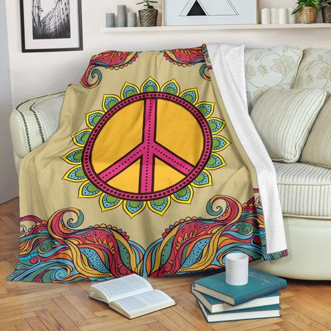 Image of Yellow Hippie Peace Blanket - Love Family & Home