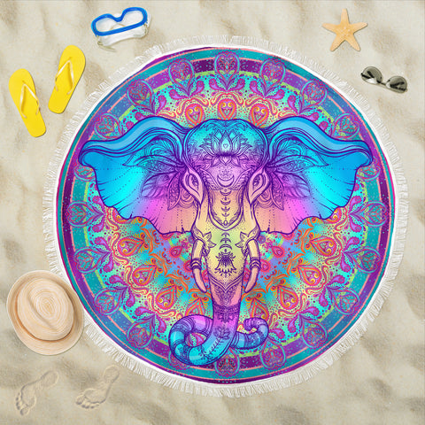 Image of Elephant Mandala Round Beach Blanket 59 Inch - Love Family & Home