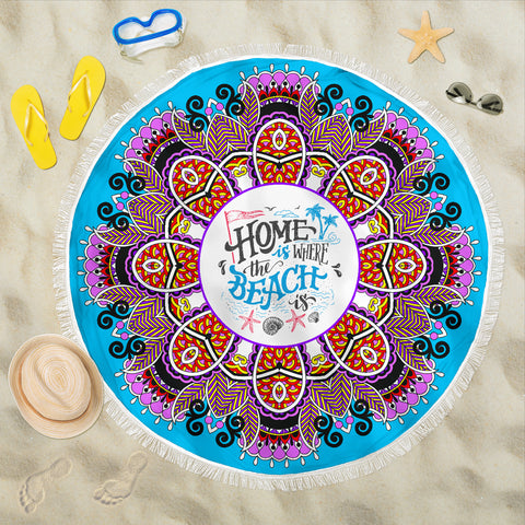 Image of Home Is Where The Beach Is Mandala Beach Blanket 59 Inches - Love Family & Home
