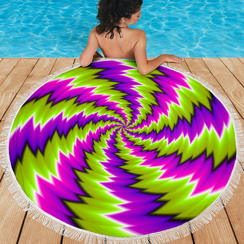 Image of Psychedelic Spiral Green Purple Beach Blanket 59 Inch - Love Family & Home