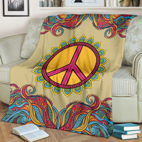 Image of Yellow Hippie Peace Blanket - Love Family & Home