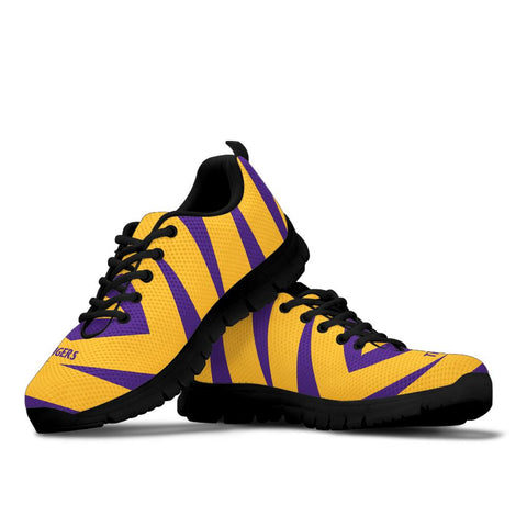 Image of Tigers Sneakers, Purple Gold Shoes - Black Sole