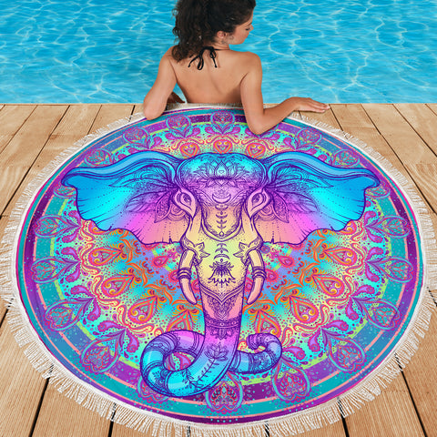 Elephant Mandala Round Beach Blanket 59 Inch - Love Family & Home