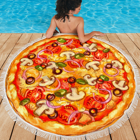 Image of Pizza Round Beach Blanket Deluxe Pizza Blanket - Love Family & Home