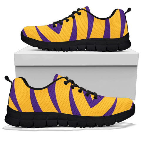 Image of Tigers Sneakers, Purple Gold Shoes - Black Sole