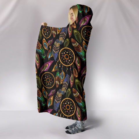 Image of Boho Tribal Dream Catcher Feathers Hooded Blanket - Love Family & Home