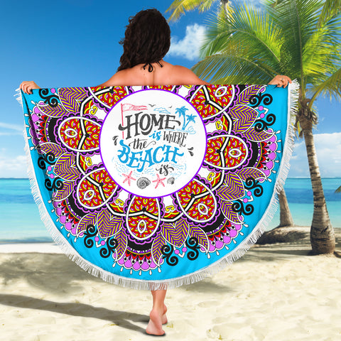 Image of Home Is Where The Beach Is Mandala Beach Blanket 59 Inches - Love Family & Home