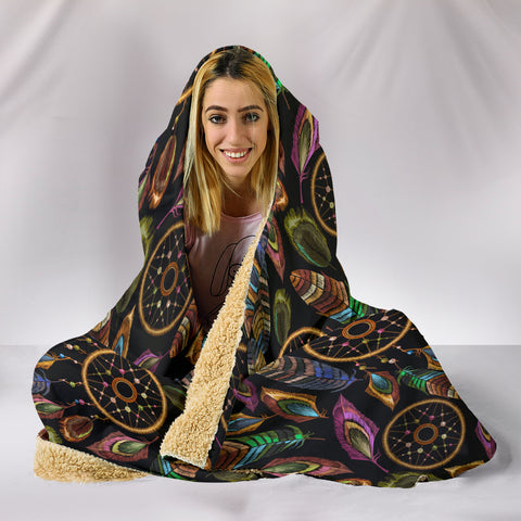 Image of Boho Tribal Dream Catcher Feathers Hooded Blanket - Love Family & Home