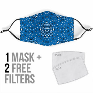 Blue Bandana Style Design Face Mask - Adult & Youth - Love Family & Home