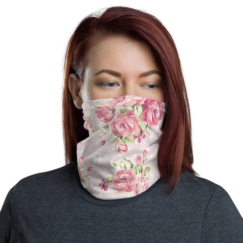 Image of Pink Floral Face Mask, Pink Flowers Neck Gaiter - Love Family & Home
