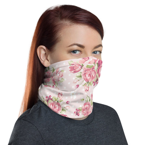 Pink Floral Face Mask, Pink Flowers Neck Gaiter - Love Family & Home