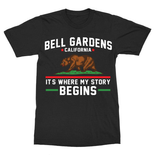 Special Colors - Bell Gardens California It's Where My Story Begins Grizzly Bear Adult T-Shirt Black