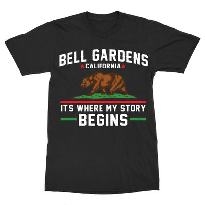Special Colors - Bell Gardens California It's Where My Story Begins Grizzly Bear Adult T-Shirt Black