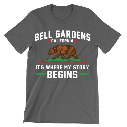 Special Colors - Bell Gardens California It's Where My Story Begins Grizzly Bear Adult T-Shirt Deep Heather
