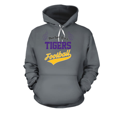 This Girl Loves Tigers Football T-Shirt Adult Hoodie Gray