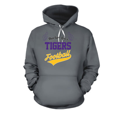 This Girl Loves Tigers Football T-Shirt Adult Hoodie Gray
