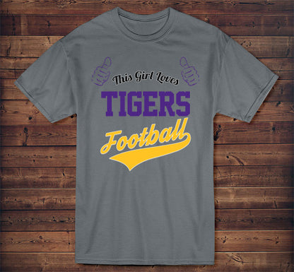 This Girl Loves Tigers Football T-Shirt Adult T-Shirt Gray