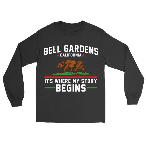 Special Colors - Bell Gardens California It's Where My Story Begins Grizzly Bear Long-Sleeve T-Shirt Black