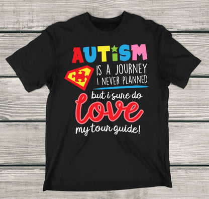 Autism Love My Tour Guide T-Shirt Autism Awareness Shirt Adult T-Shirt Black