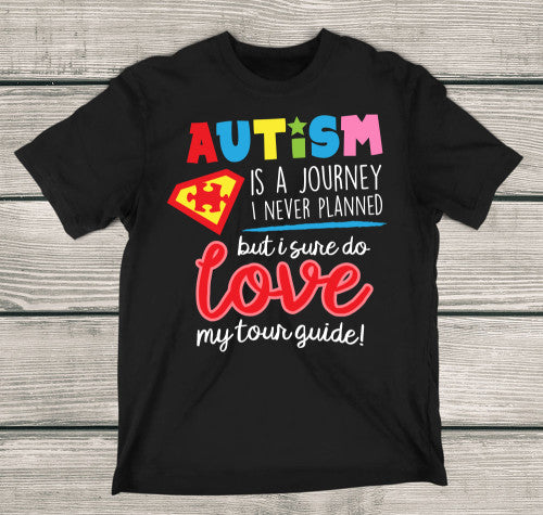 Autism Love My Tour Guide T-Shirt Autism Awareness Shirt Adult T-Shirt Black
