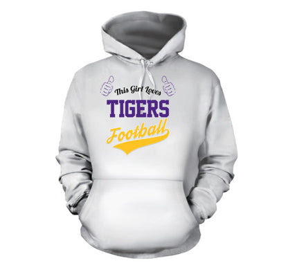 This Girl Loves Tigers Football T-Shirt Adult Hoodie White