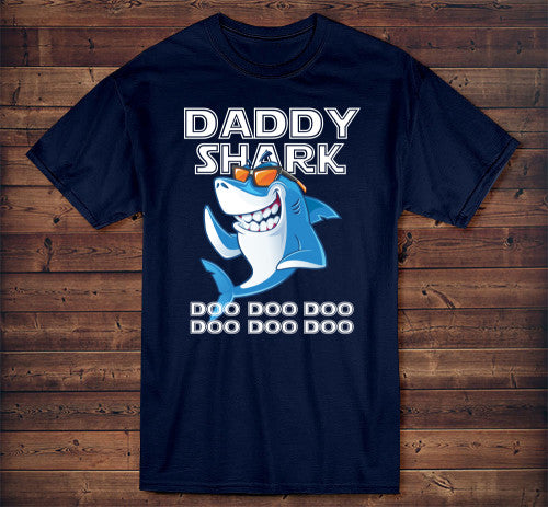 Daddy Shark Shirt Doo Doo Doo Shark Shirt For Dads Adult T-Shirt Navy