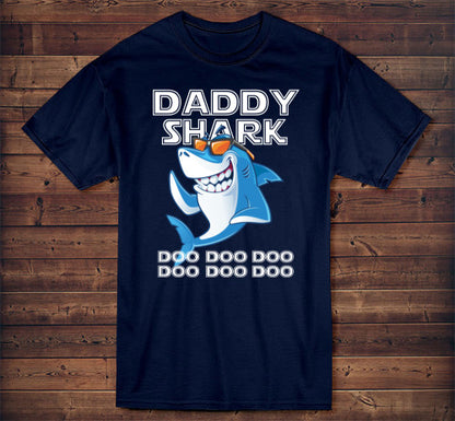 Daddy Shark Shirt Doo Doo Doo Shark Shirt For Dads Adult T-Shirt Navy