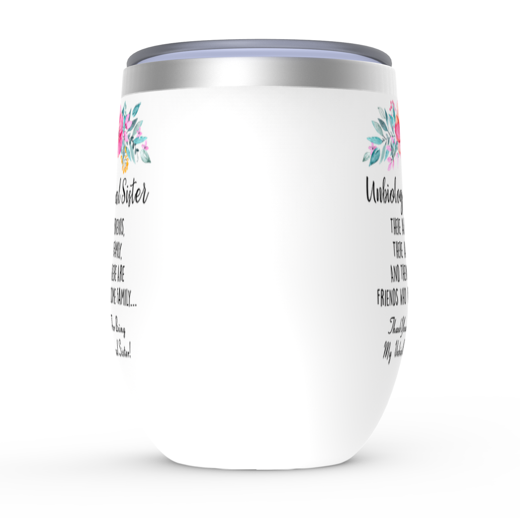 Unbiological Sister Stemless Wine Tumbler, Best Friend Gift