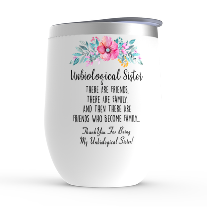 Unbiological Sister Stemless Wine Tumbler, Best Friend Gift White