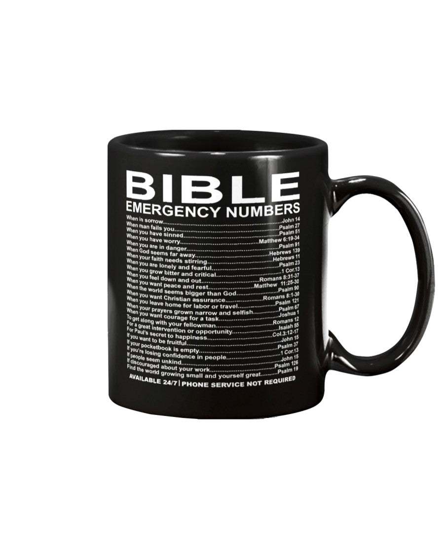 Emergency Bible Numbers 15oz Black Coffee Mug Emergency Bible Numbers 15oz Black Coffee Mug Black 15Oz