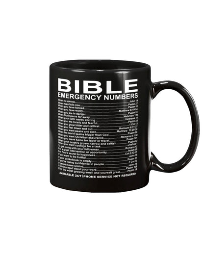 Emergency Bible Numbers 15oz Black Coffee Mug Emergency Bible Numbers 15oz Black Coffee Mug Black 15Oz