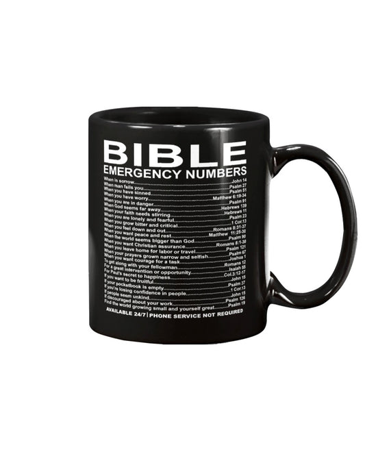 Emergency Bible Numbers 15oz Black Coffee Mug Emergency Bible Numbers 15oz Black Coffee Mug Black 15Oz