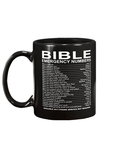 Emergency Bible Numbers 15oz Black Coffee Mug