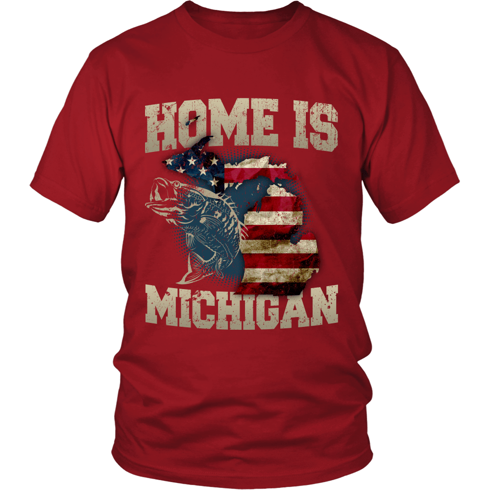 Home Is Michigan State Fishing Flag T-shirt & Apparel Standard T Red