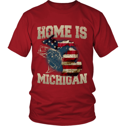 Home Is Michigan State Fishing Flag T-shirt & Apparel Standard T Red