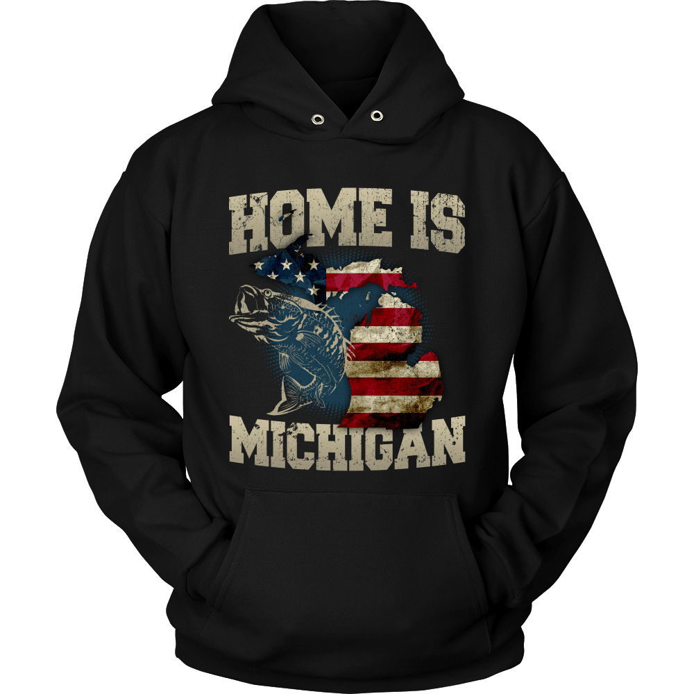 Home Is Michigan State Fishing Flag T-shirt & Apparel Hoodie Black
