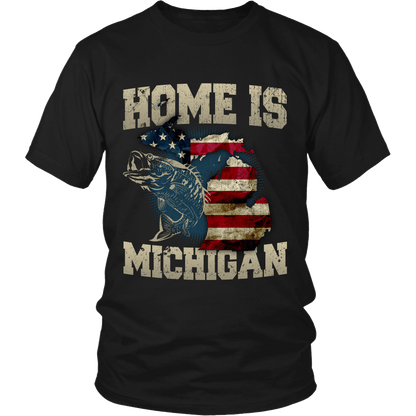 Home Is Michigan State Fishing Flag T-shirt & Apparel Standard T Black